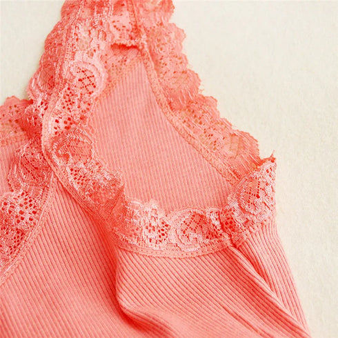 Sleek Summer Women's Lace Patchwork Sleeveless Bodycon Tank Top